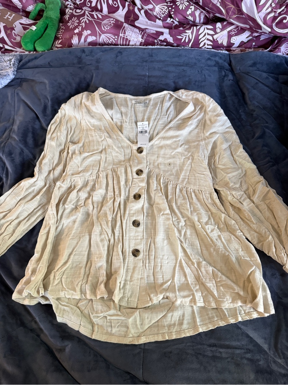 NEW American Eagle Light Beige Button-Front Women's Peplum Top